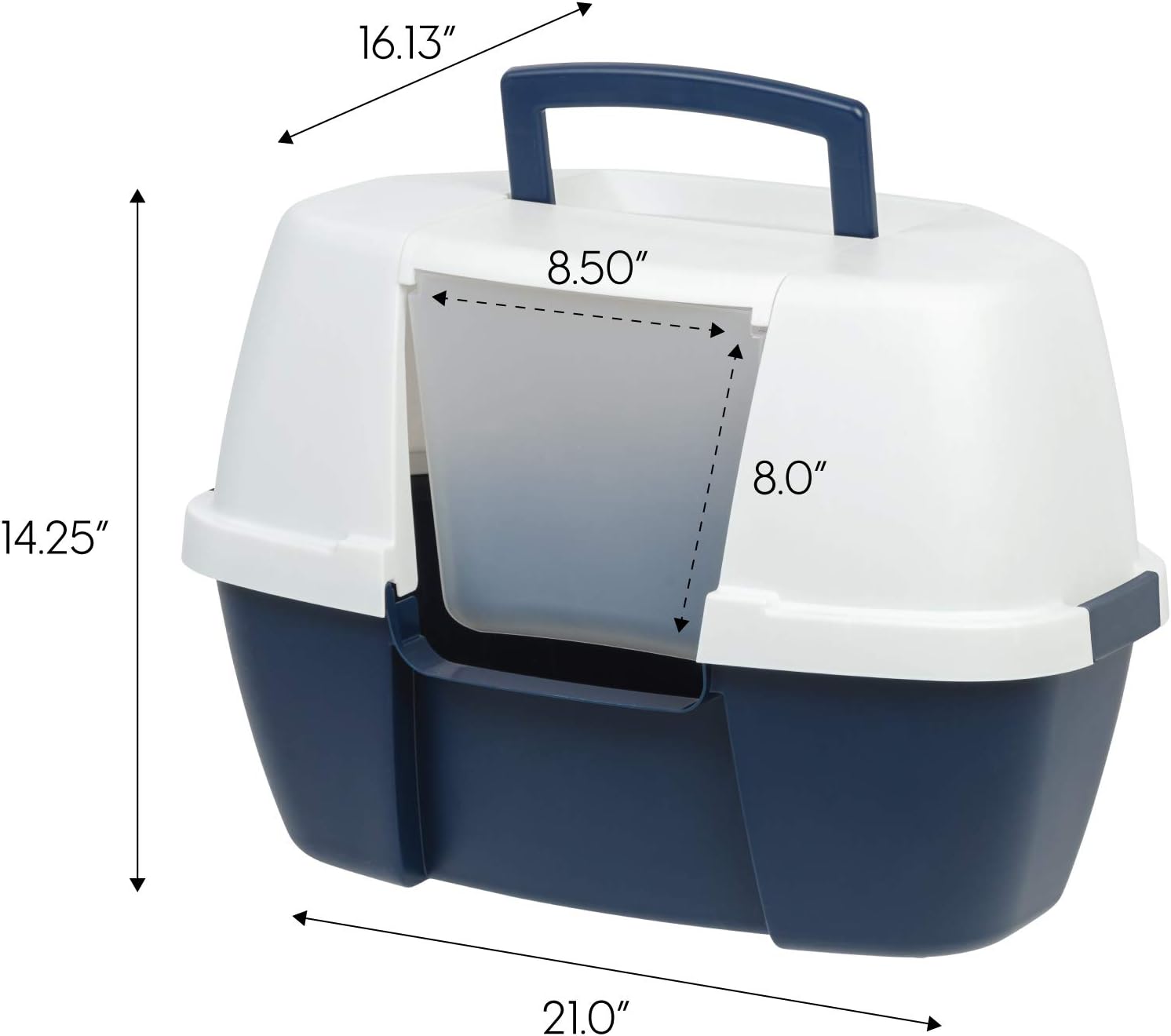 Corner Cat Litter Box Enclosure, Small Cat Litter Box with Lid, Corner Litter Box Enclosure for Kittens to Medium Sized Cats, Odor Defensive, Navy/White
